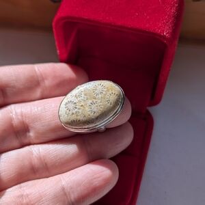 Vintage Sterling Silver Fossil Coral Ring Size 7